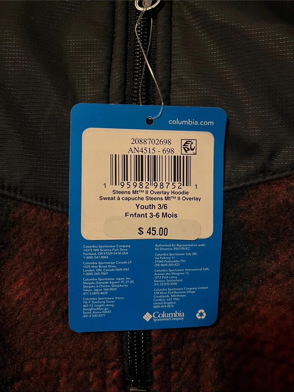 Infant 3-6 Month Columbia Steens Mt II Overlay Hoodie Zip Up Jacket